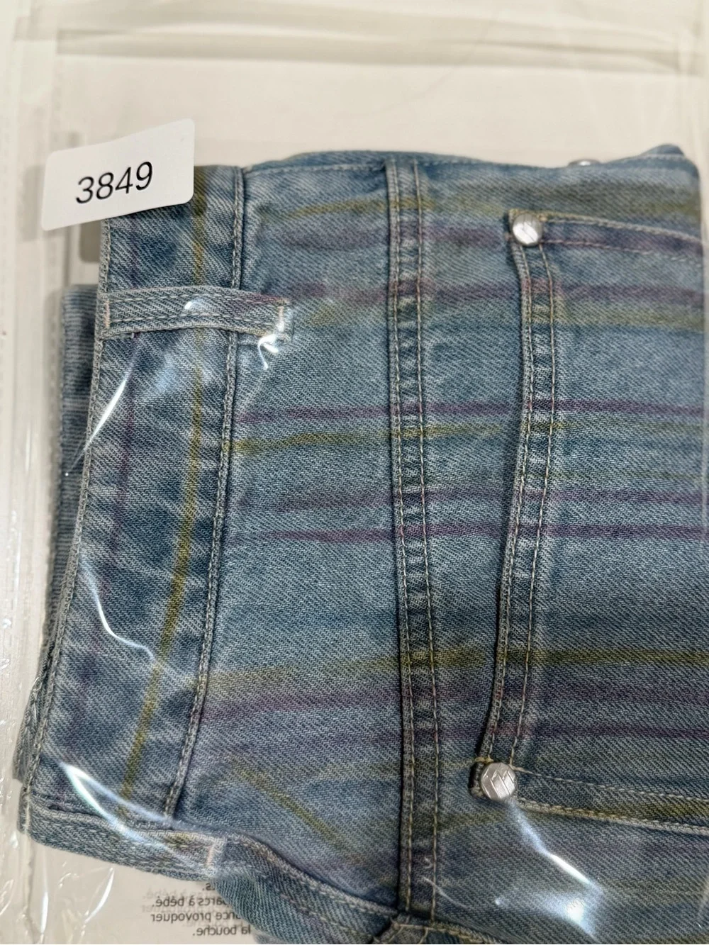 CHANEL Rainbow Pinstripe Denim Shorts Blue High Waisted CC Logo Size 27 US